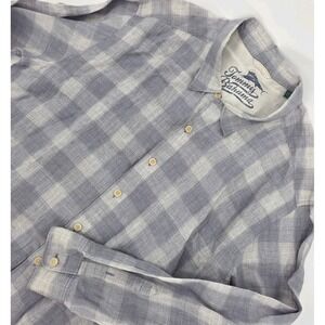 Tommy Bahama Linen Shirt Men 2XL Blue Plaid Hawaiian Relax Beach Button Up L/S